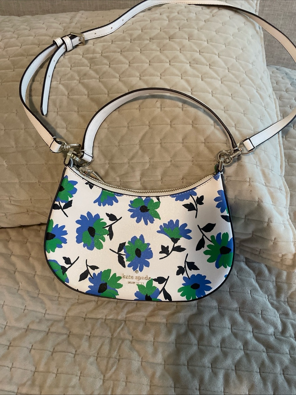 kate spade White Floral Shoulder Bag with Blue and Green Flowers